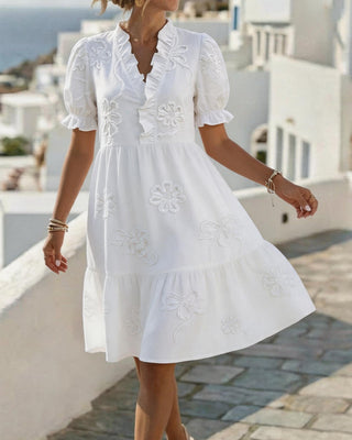 BLOSSOM | EMBROIDERED RUFFLE MIDI DRESS FOR WOMEN