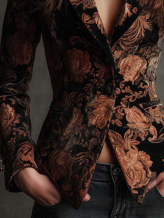BERTILLE | BLACK BRONZE FLORAL BLAZER FOR WOMEN