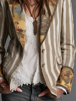SUZANNE | BOHEMIAN STRIPED PRINT-COLLAR BLAZER FOR WOMEN