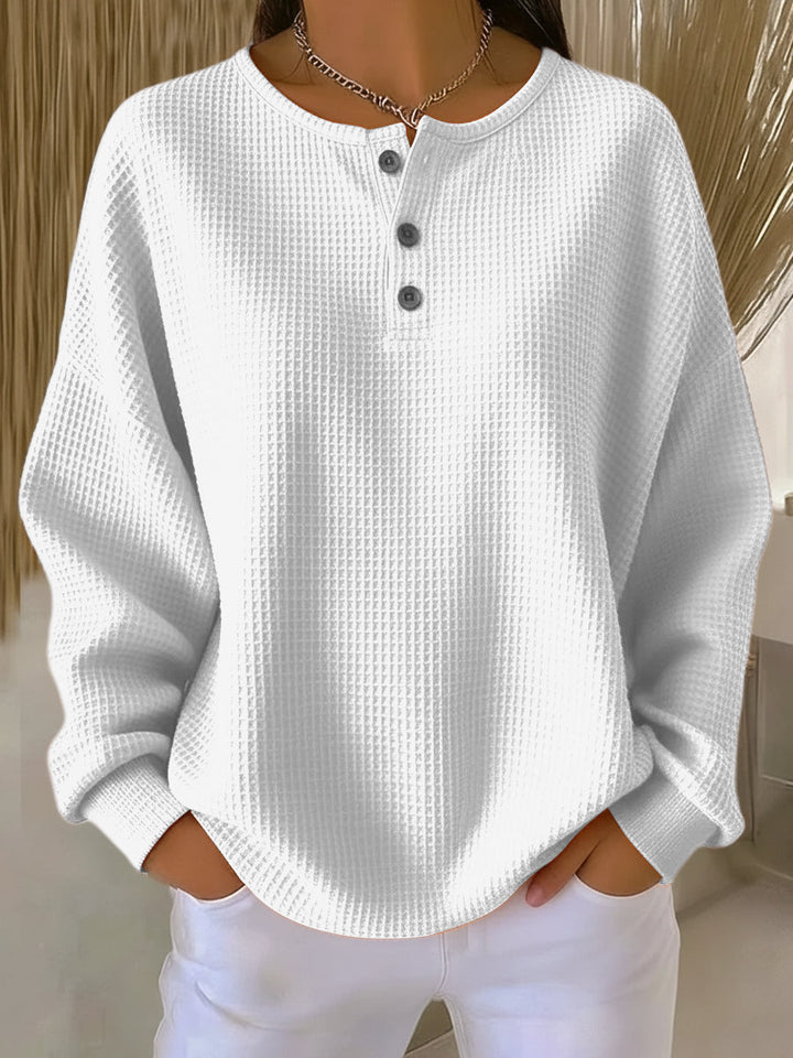 GRETA | COZY WAFFLE HENLEY SWEATSHIRT FOR WOMEN
