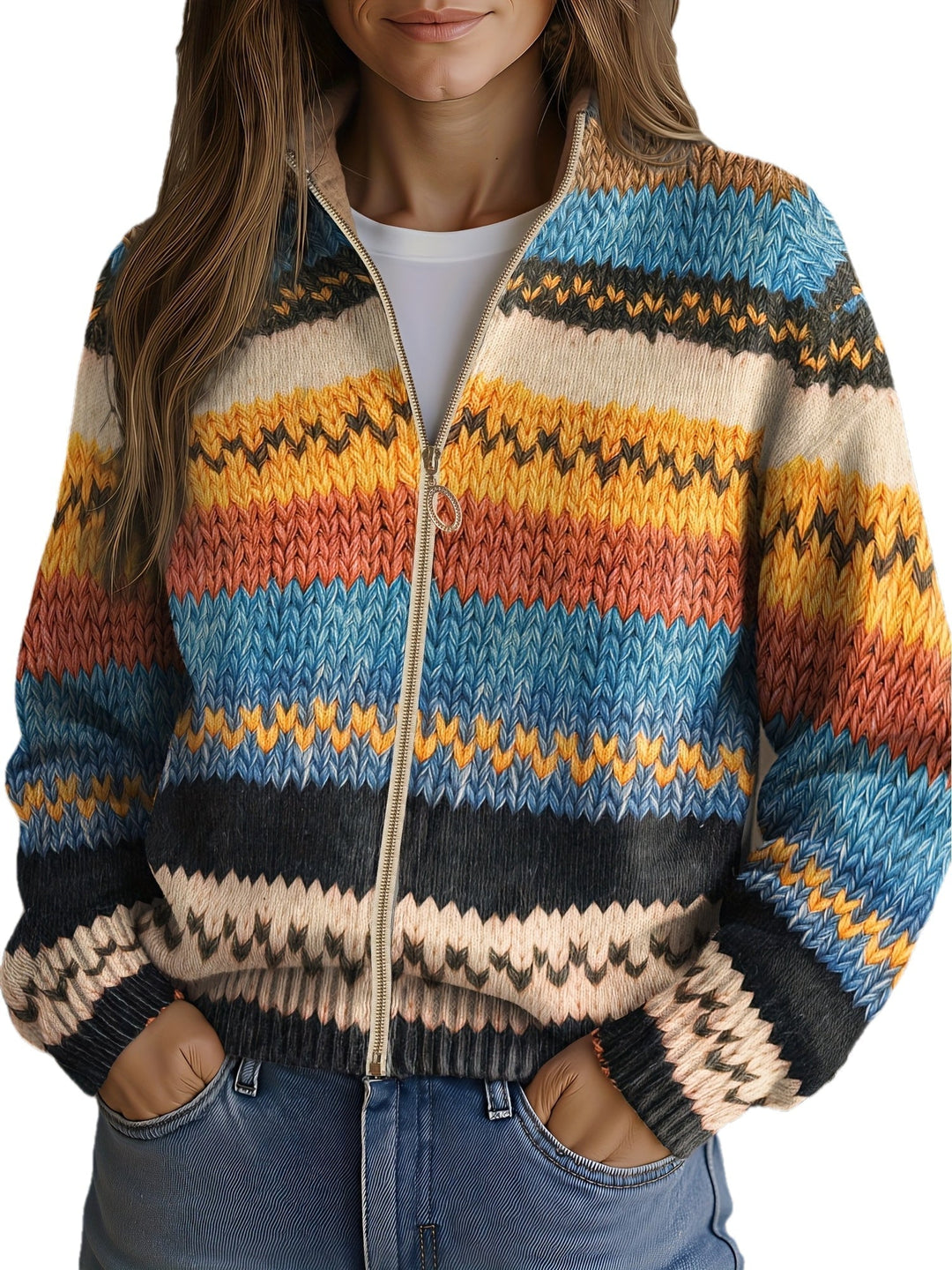 KLARA | MULTICOLOR ZIGZAG KNIT CARDIGAN FOR WOMEN