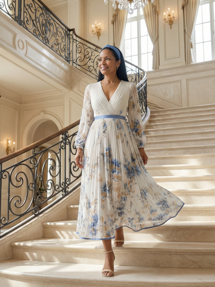 RIELLE | PLEATED WRAP MIDI DRESS FOR WOMEN