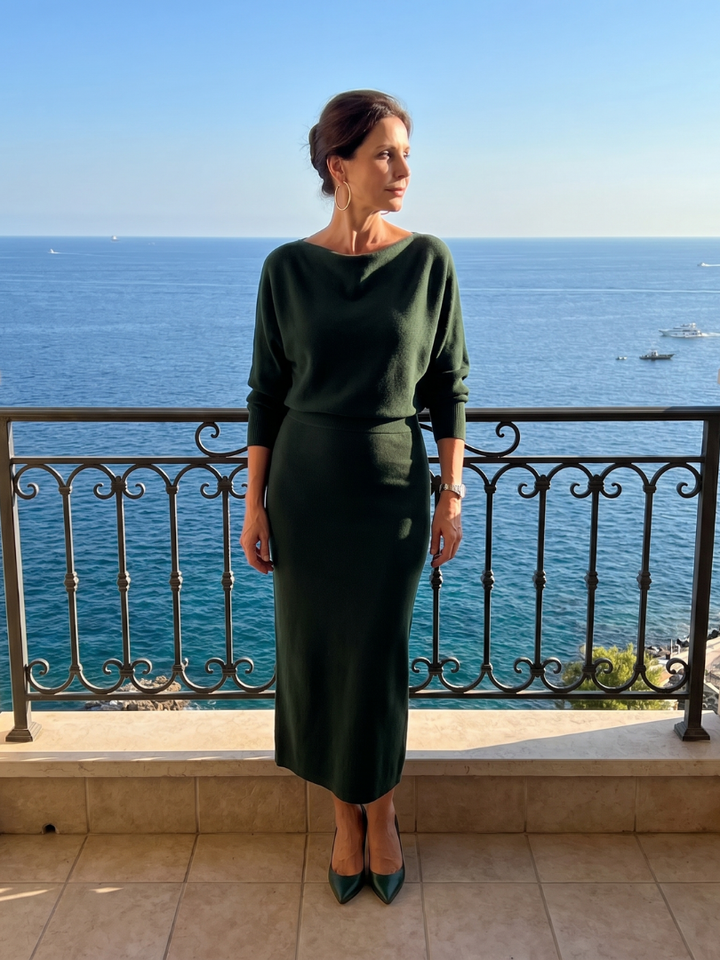 ROMY | DRAPED NECKLINE MIDI DRESS FOR WOMEN