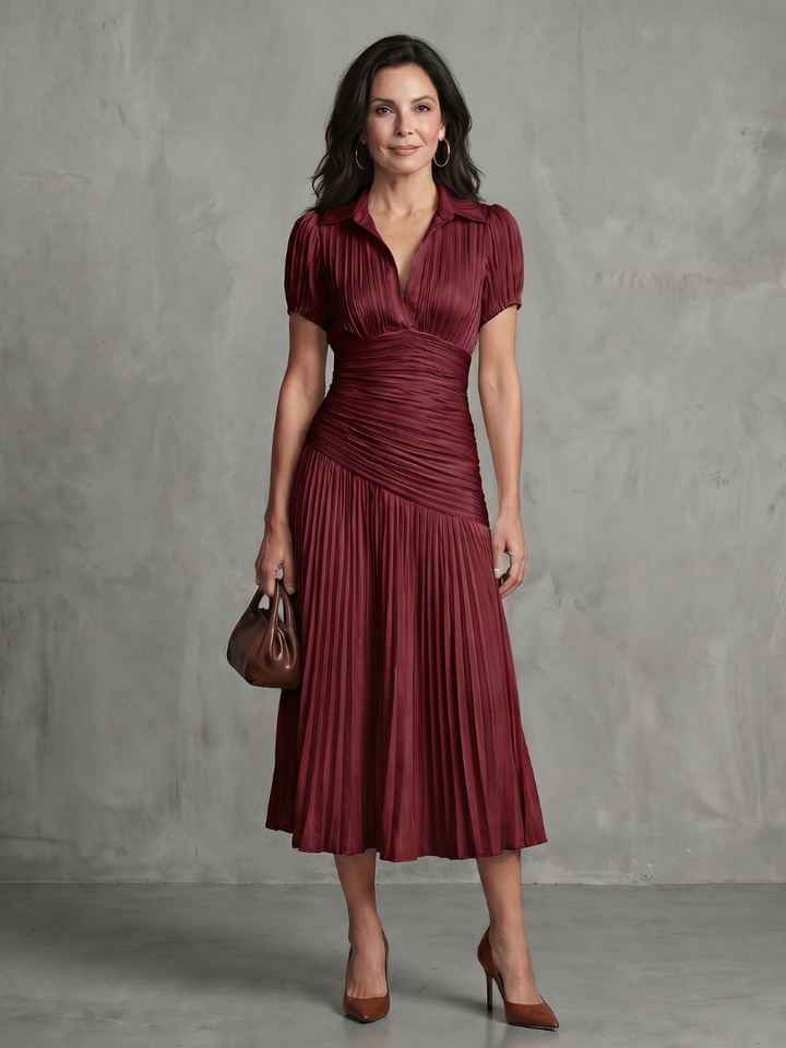 THEODORA | PLEATED WAISTLINE MIDI DRESS FOR WOMEN