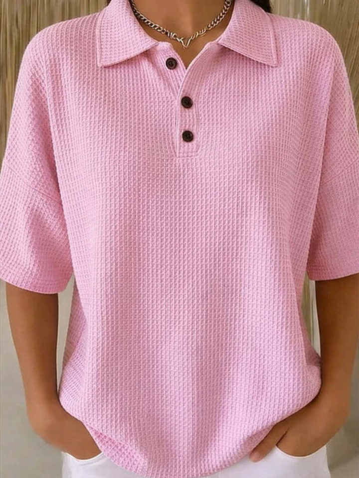 JULIETTE | WAFFLE POLO BLOUSE FOR WOMEN