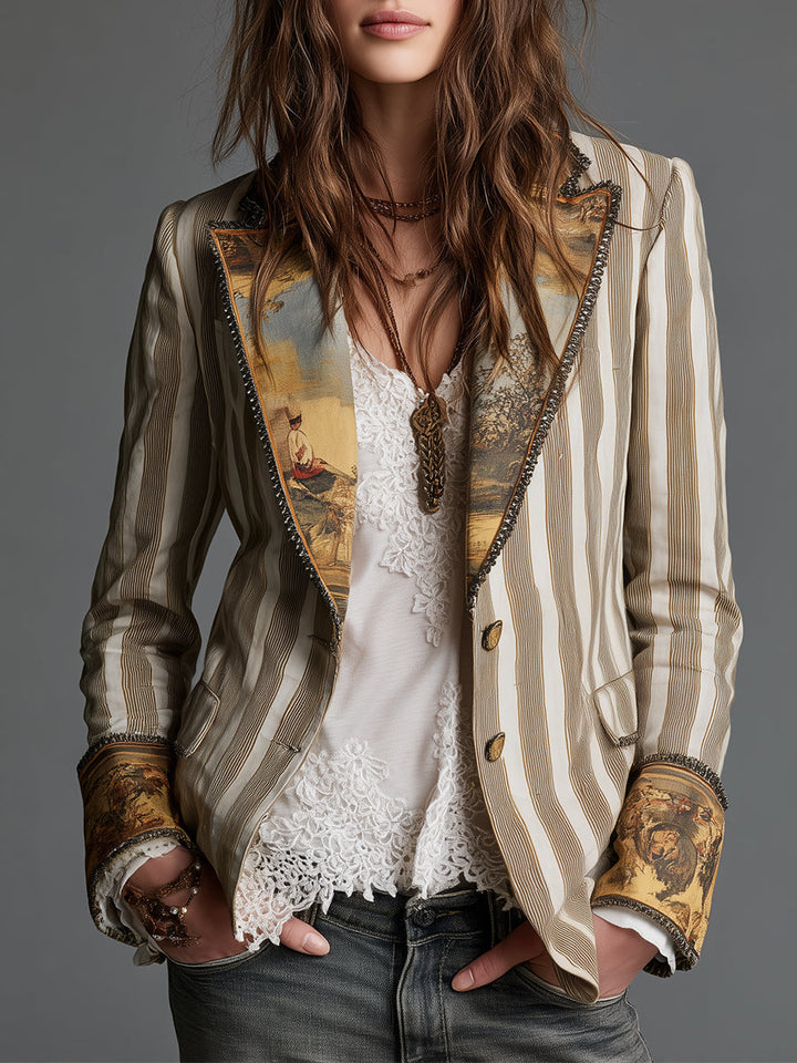 SUZANNE | BOHEMIAN STRIPED PRINT-COLLAR BLAZER FOR WOMEN