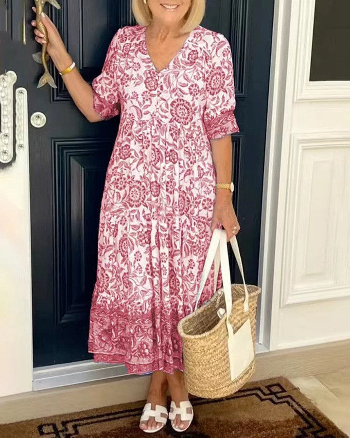 KEISHA | GRACEFUL V-NECK FLORAL DRESS FOR WOMEN