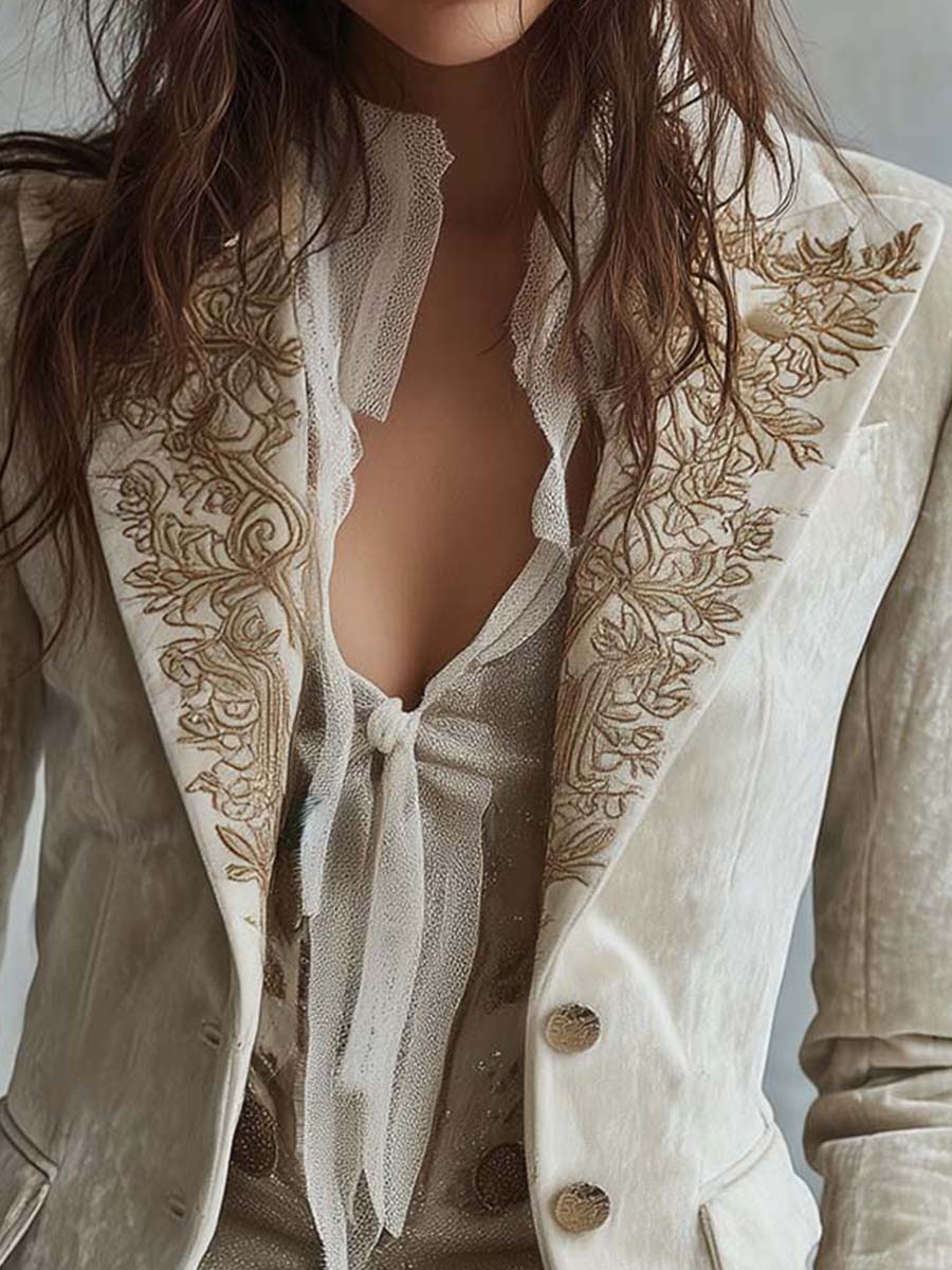 CONSTANCE | IVORY EMBROIDERED BLAZER FOR WOMEN