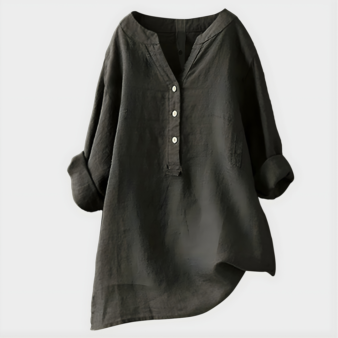 HANNA | COTTON-LINEN V-NECK BLOUSE FOR WOMEN
