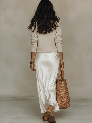 EFFORTLESS | IVORY KNIT MIDI DRESS FOR WOMEN