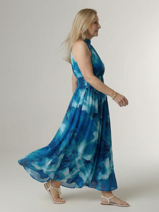 SYLIN | GATHERED HALTER MIDI DRESS FOR WOMEN