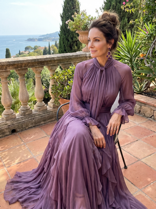 DEMETRIA | TIE NECK MAXI DRESS FOR WOMEN