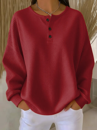 GRETA | COZY WAFFLE HENLEY SWEATSHIRT FOR WOMEN
