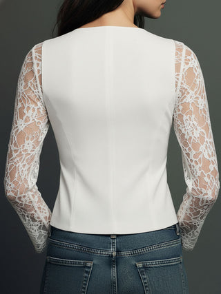 AGATA | BLACK SHEER-SLEEVE BLAZER TOP FOR WOMEN