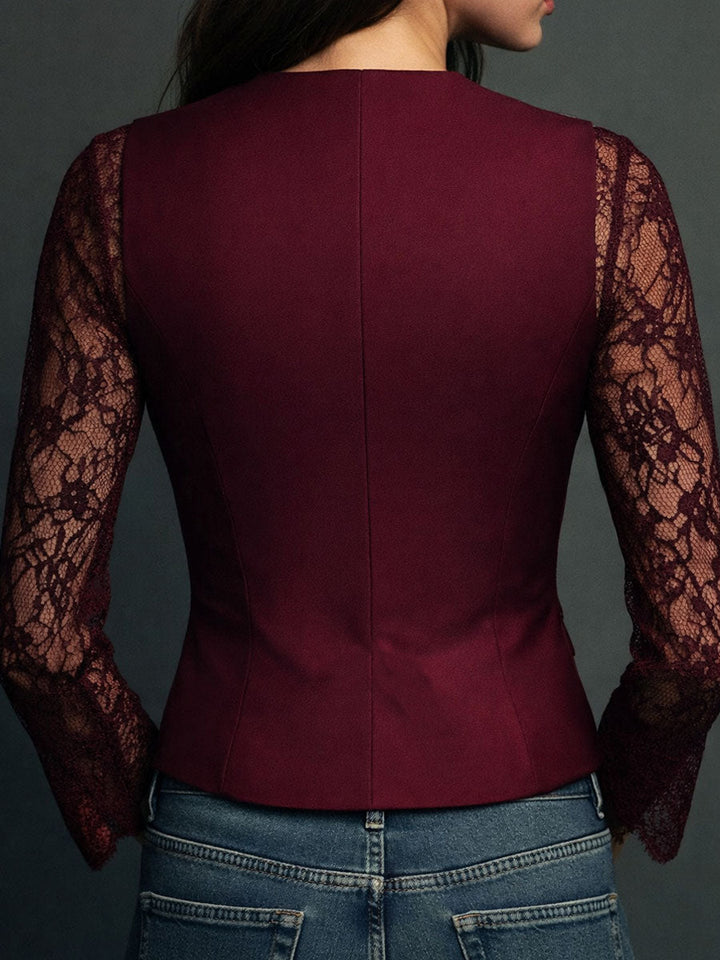 AGATA | BLACK SHEER-SLEEVE BLAZER TOP FOR WOMEN