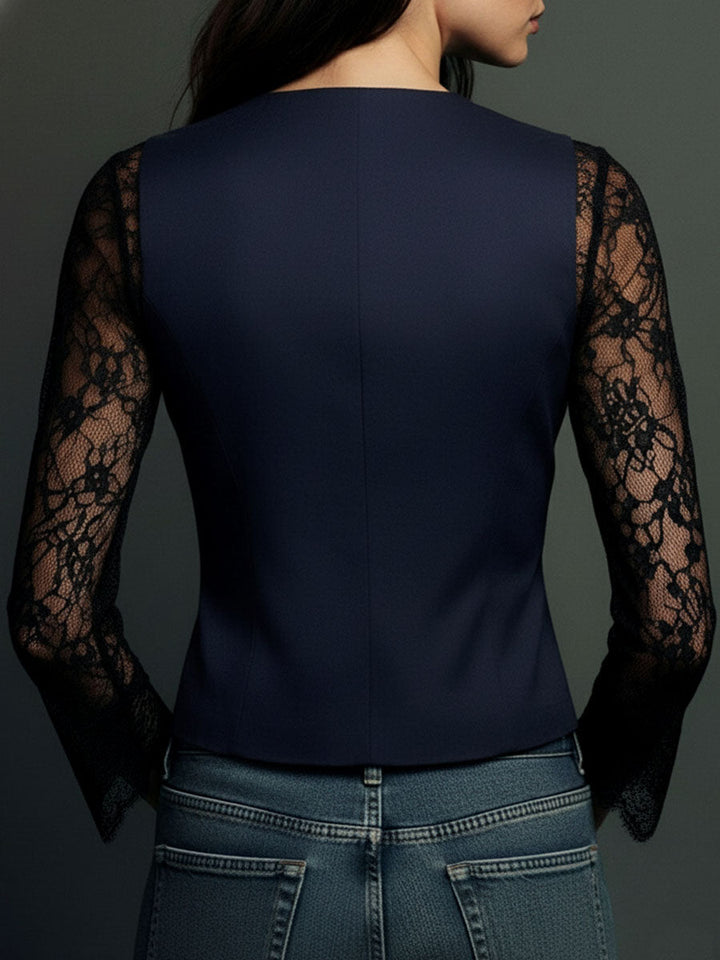 AGATA | BLACK SHEER-SLEEVE BLAZER TOP FOR WOMEN