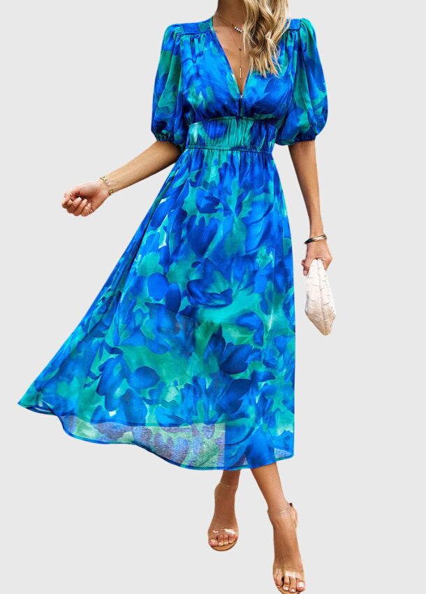 MAREN | FLATTERING FLORAL MIDI DRESS FOR WOMEN