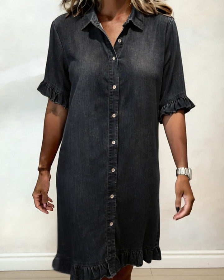 NANNA | RUFFLE SLEEVE DENIM DRESS FOR WOMEN