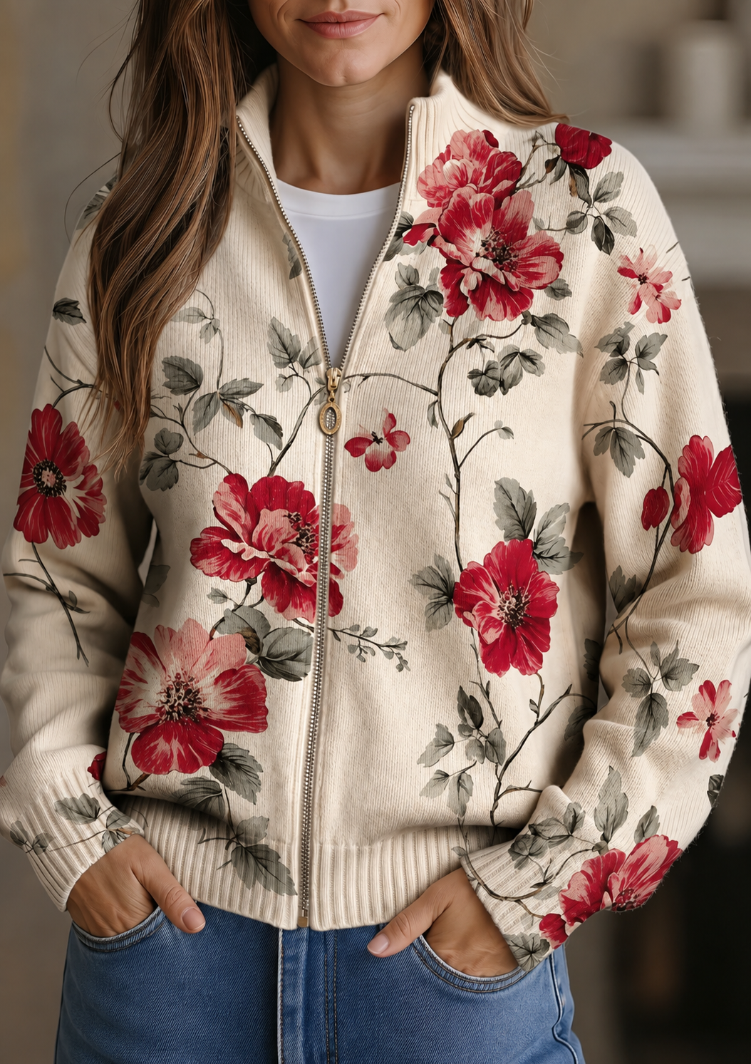 YVETTE | VINTAGE ROSE PRINT CARDIGAN FOR WOMEN