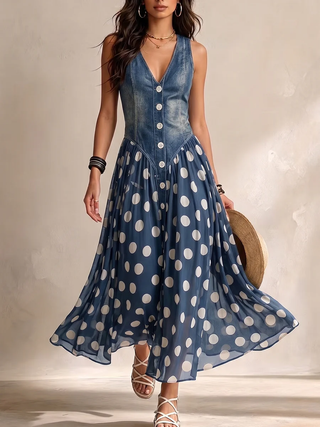 ELENA | DENIM POLKA DOT DRESS FOR WOMEN