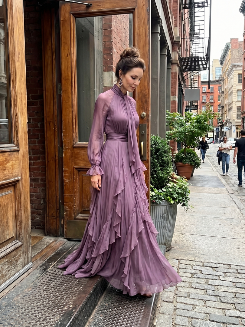 DEMETRIA | TIE NECK MAXI DRESS FOR WOMEN