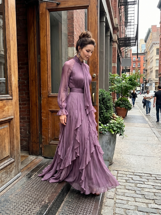 DEMETRIA | TIE NECK MAXI DRESS FOR WOMEN