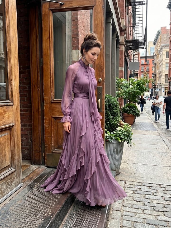 DEMETRIA | TIE NECK MAXI DRESS FOR WOMEN