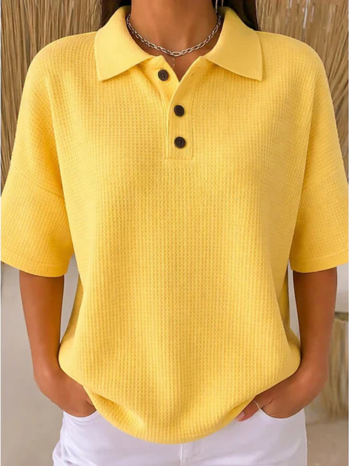 JULIETTE | WAFFLE POLO BLOUSE FOR WOMEN