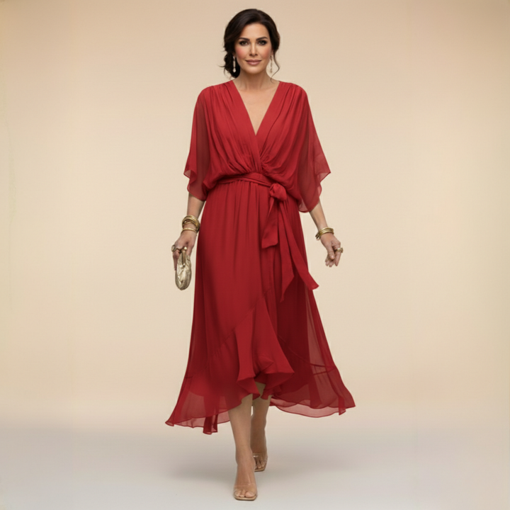 DAGMAR | V-NECK MIDI DRESS FOR WOMEN