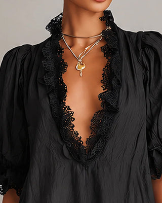 ELODIE | LACE-TRIM V-NECK MINI DRESS FOR WOMEN
