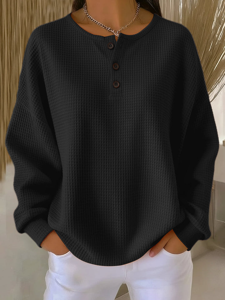 GRETA | COZY WAFFLE HENLEY SWEATSHIRT FOR WOMEN