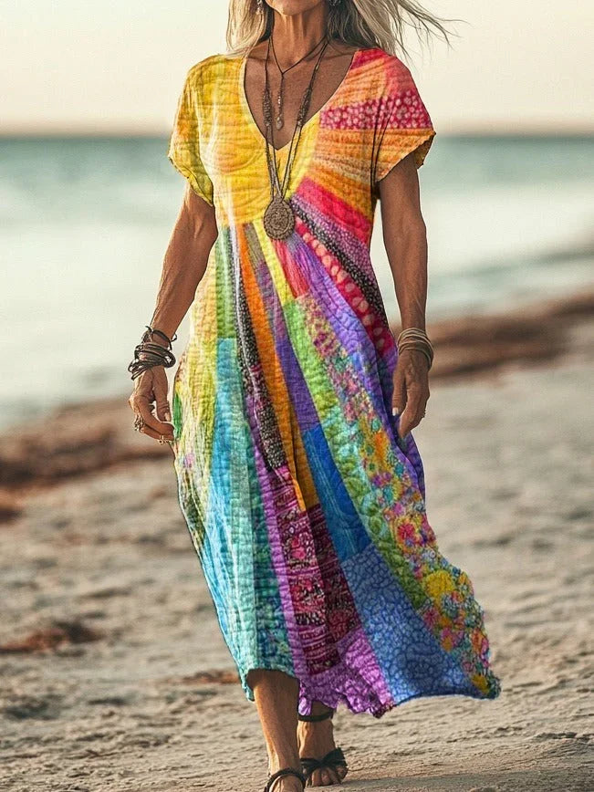 NORY | V-NECK SUN PRINT DRESS FOR WOMEN