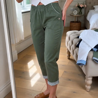 WEARBELLA | STRIPED CUFF CROPPED TROUSERS FOR WOMEN