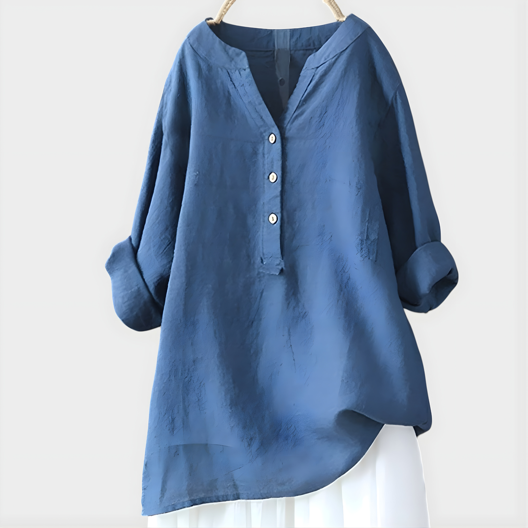 HANNA | COTTON-LINEN V-NECK BLOUSE FOR WOMEN