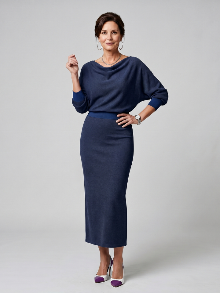 ROMY | DRAPED NECKLINE MIDI DRESS FOR WOMEN