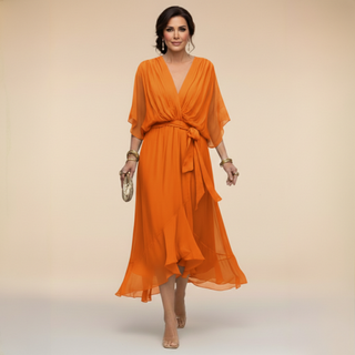 DAGMAR | V-NECK MIDI DRESS FOR WOMEN
