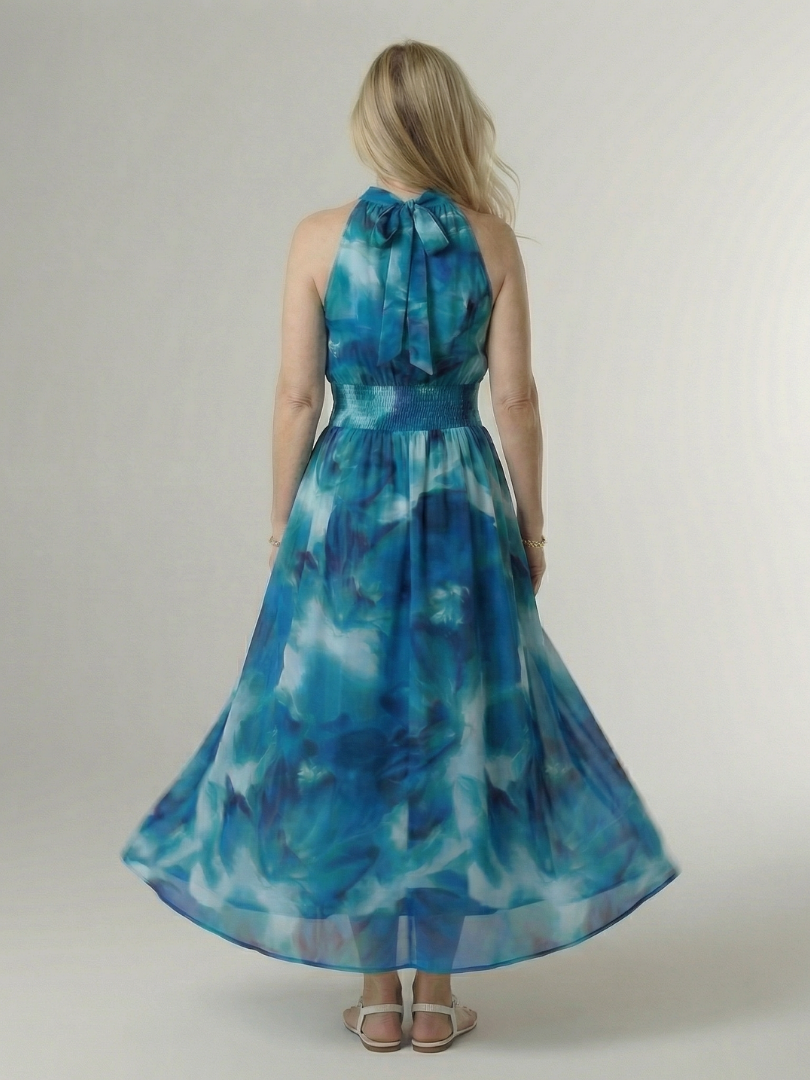 SYLIN | GATHERED HALTER MIDI DRESS FOR WOMEN