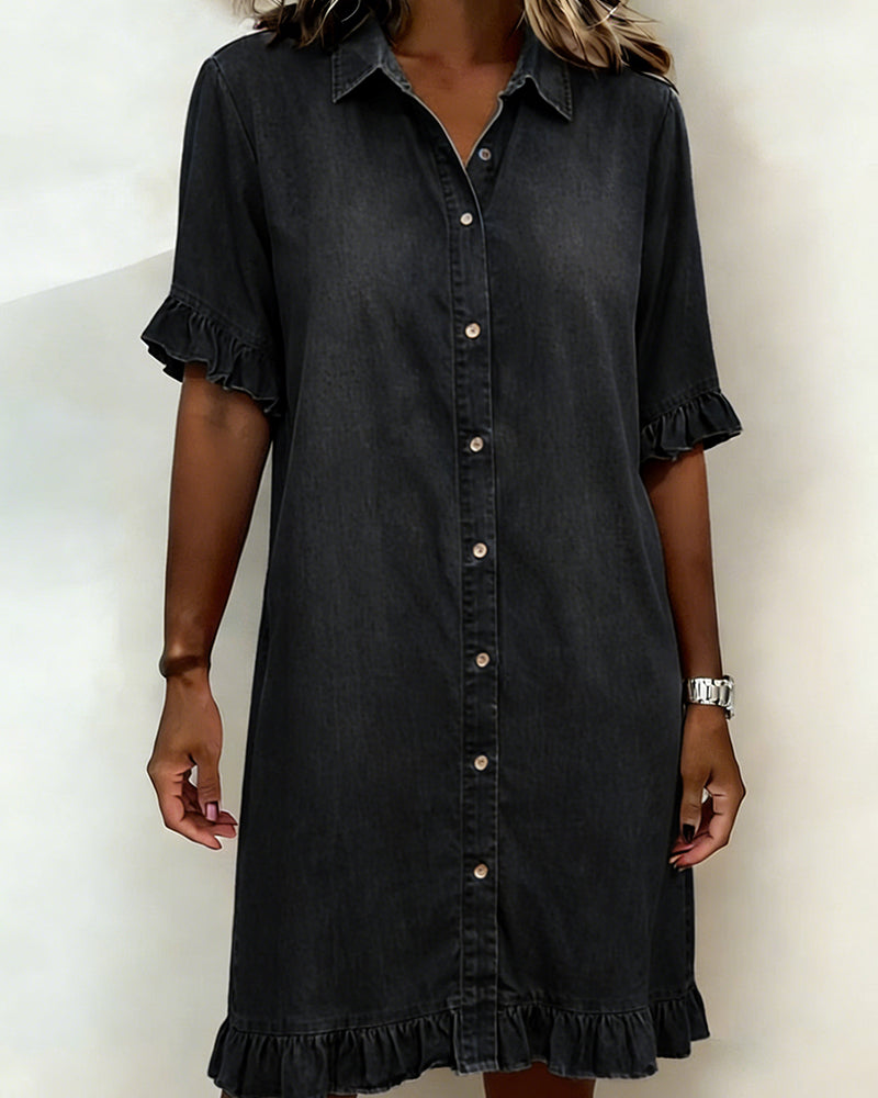 NANNA | RUFFLE SLEEVE DENIM DRESS FOR WOMEN