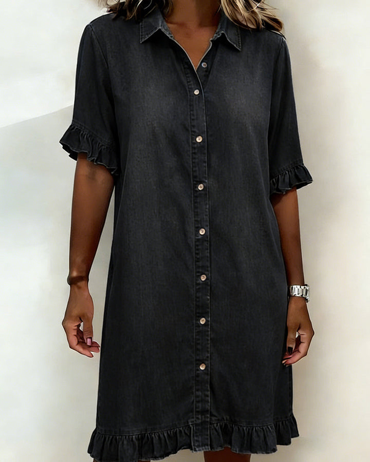 NANNA | RUFFLE SLEEVE DENIM DRESS FOR WOMEN
