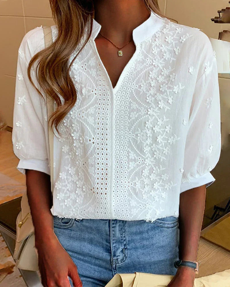 VERITY | EMBROIDERED V-NECK BLOUSE FOR WOMEN