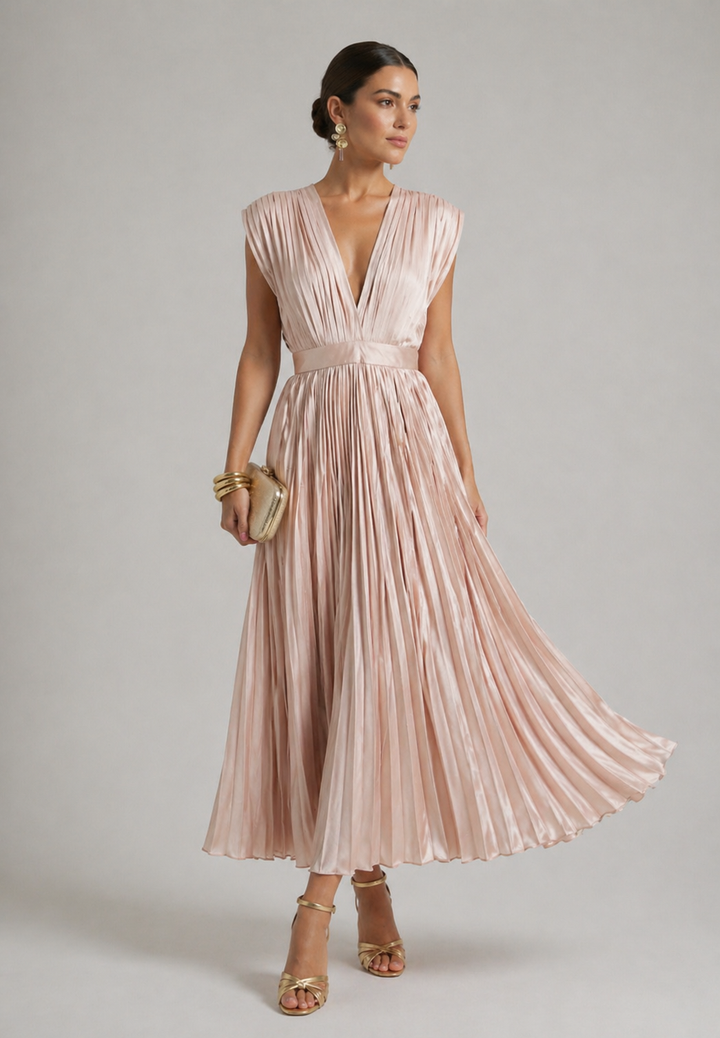 EDITH | TIMELESS PLEATED MIDI DRESS FOR WOMEN