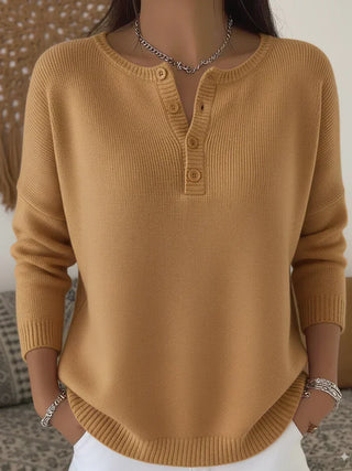 MATHILDE | HENLEY BUTTON-UP KNIT SWEATER FOR WOMEN