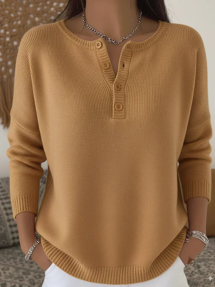MATHILDE | HENLEY BUTTON-UP KNIT SWEATER FOR WOMEN