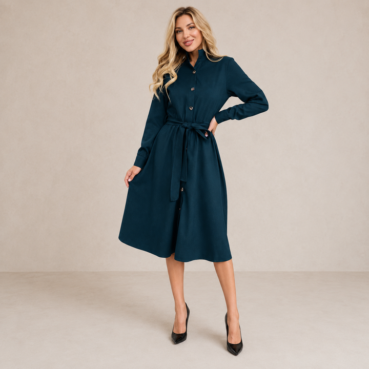 BEATRIZ | BELTED BUTTON MIDI DRESS FOR WOMEN