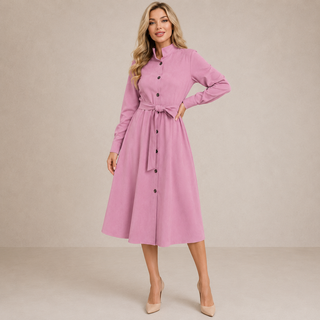 BEATRIZ | BELTED BUTTON MIDI DRESS FOR WOMEN
