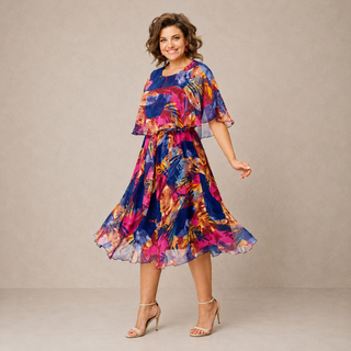 GISELLE | COLORFUL FLORAL MIDI DRESS FOR WOMEN