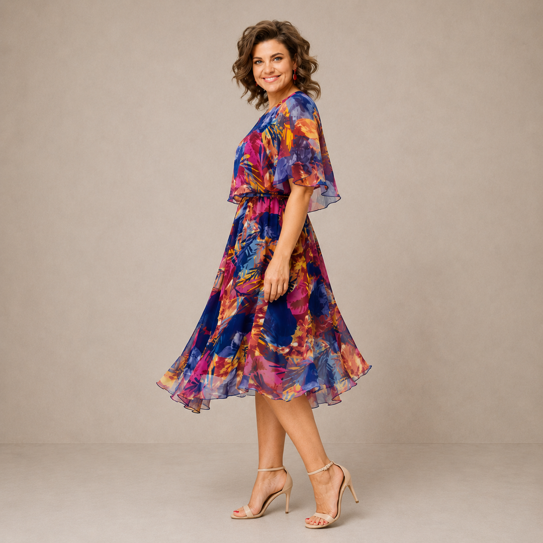 GISELLE | COLORFUL FLORAL MIDI DRESS FOR WOMEN