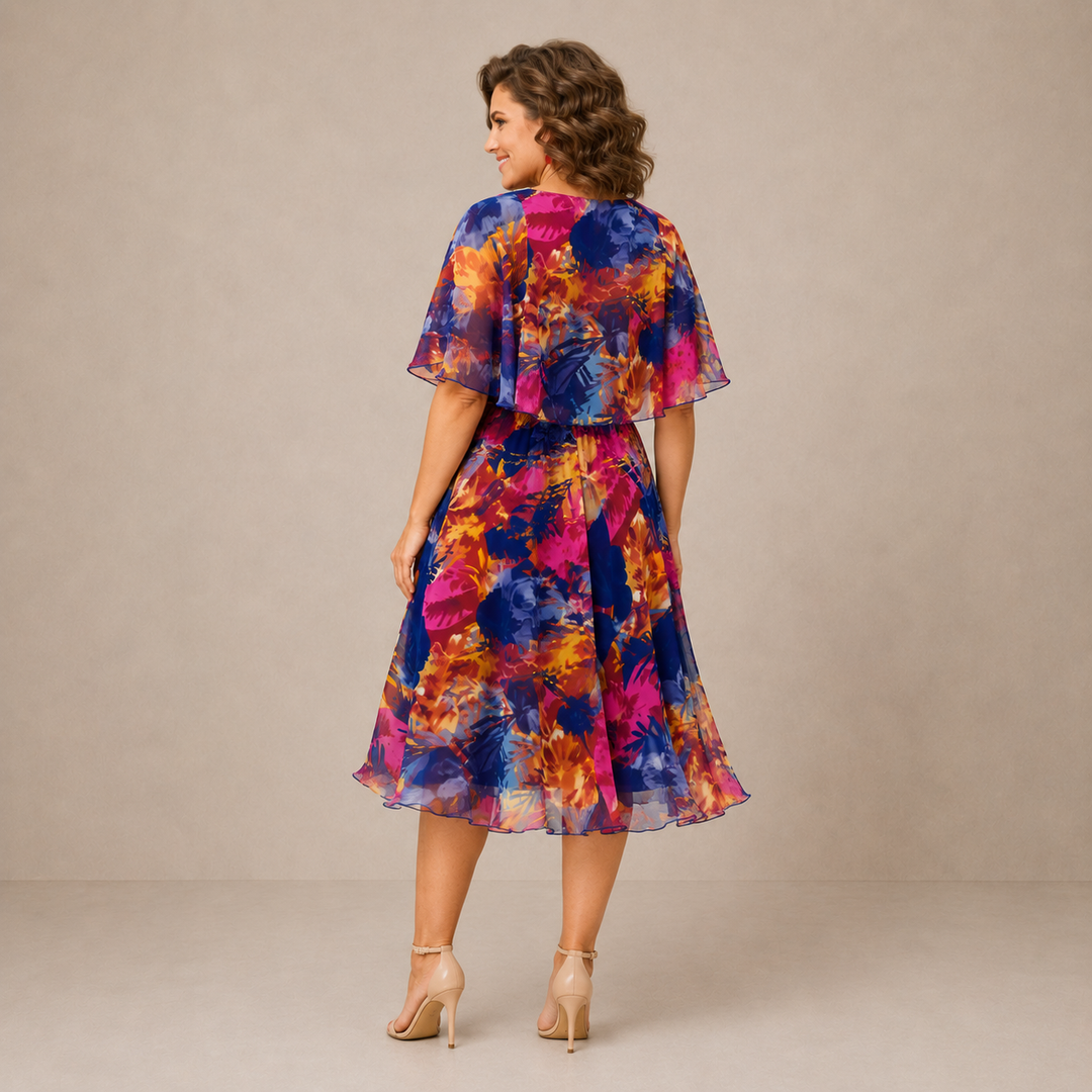 GISELLE | COLORFUL FLORAL MIDI DRESS FOR WOMEN
