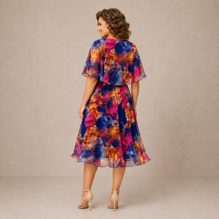 GISELLE | COLORFUL FLORAL MIDI DRESS FOR WOMEN