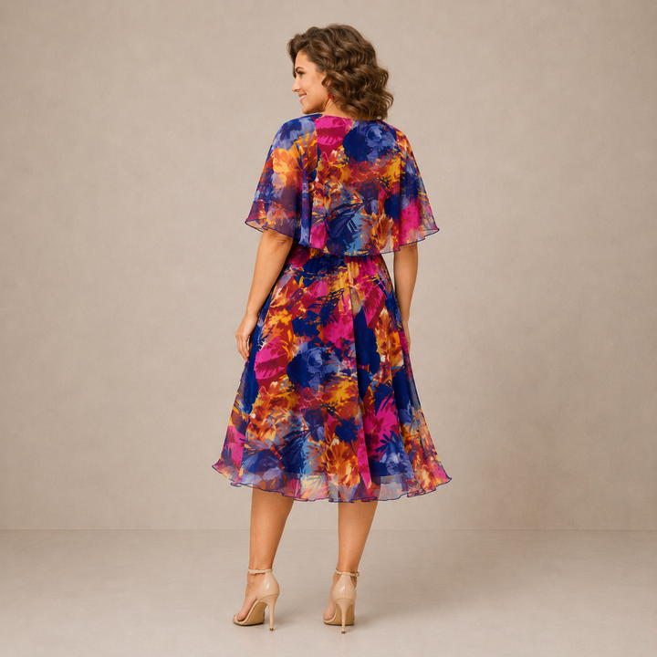 GISELLE | COLORFUL FLORAL MIDI DRESS FOR WOMEN